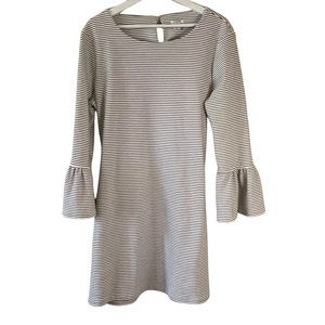 J Crew Women’s Size L dress black/white stripes 3/4 bell sleeves